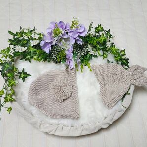ニューボーンフォト 撮影用 小物セット フェイクファー(ミニ) カゴ 造花(紫) ウサギ衣装(帽子、オムツ隠し)