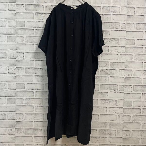 新品☆接触冷感♪UV ノアンヌ 半袖 シャツワンピース ひんやりブラック4L