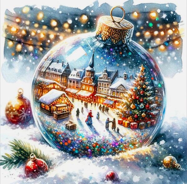 クリスマスオーナメント風クロスステッチキット クリスマスツリー 雪景色 街並み