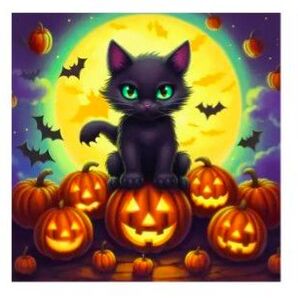 ハロウィン 黒猫とカボチャのダイヤモンドアート