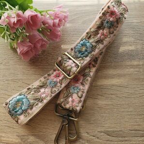 サマーセール再出品!!☆ハンドメイド☆インド刺繍リボン ショルダーストラップ・8-2