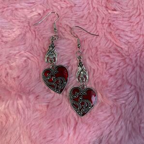 ハート型ピアス シルバー×レッド アクセサリー