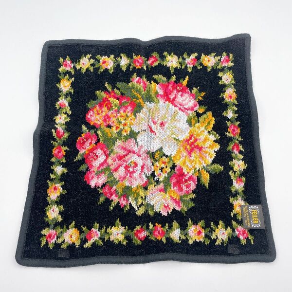 極美品 FEILER フェイラー ハンカチ 黒 花柄 タオルハンカチ