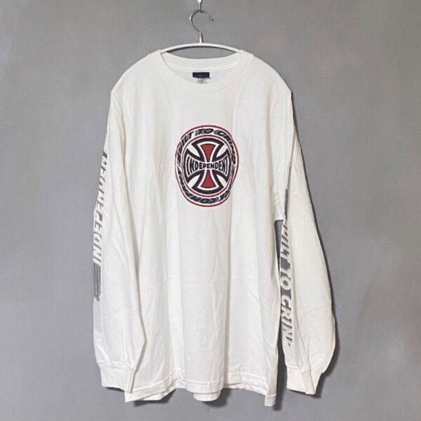 NHS タグ インディペンデント XL デットストック ロンt アイアンクロス90s 00s ヴィンテージ 袖プリント