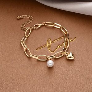 大人気 ! 半額以下 ハート パール ブレスレット 新品 ブレスレット 腕 アクセサリー 金色