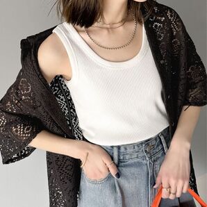 JaVa ジャバコラボ ブロックレース半袖ブラウス M