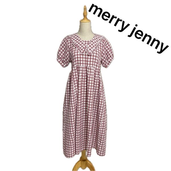 merry jenny メリージェニー フラワー flowerギンガムワンピース ギンガムチェック 花柄 刺繍 ピンク フリル