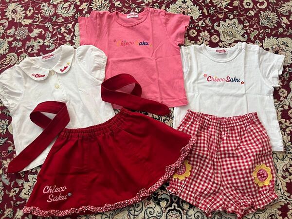 ミキハウス 夏の5点セット Tシャツ ブラウス スカート パンツ 90 オールド 女の子 ボトムス 半袖 美品