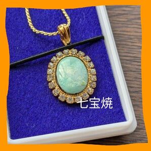七宝焼 ネックレス ゴールドカラー ビンテージ アクセサリー 美品 未使用 ブルー ヴィンテージ