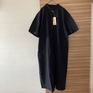 新品 無印良品 MUJI 涼感ブロードスタンドカラー半袖ワンピース XL ブラック