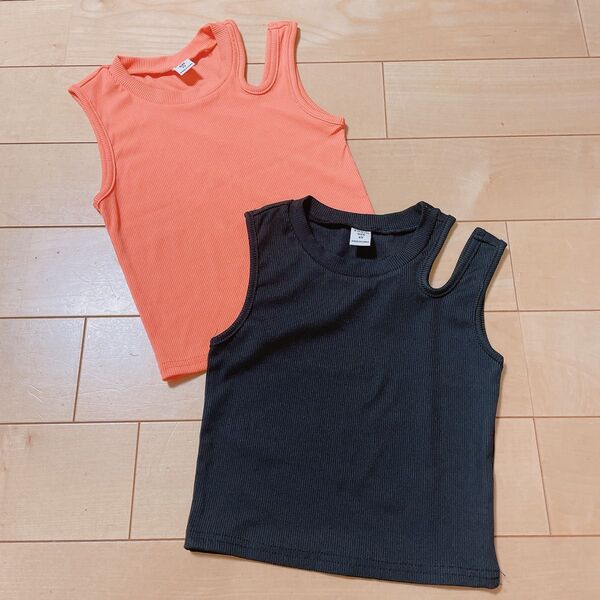 shein タンクトップ ノースリーブ ブラック オレンジ まとめ売り 子供服 6y 7y 120 110 SHEIN リブ
