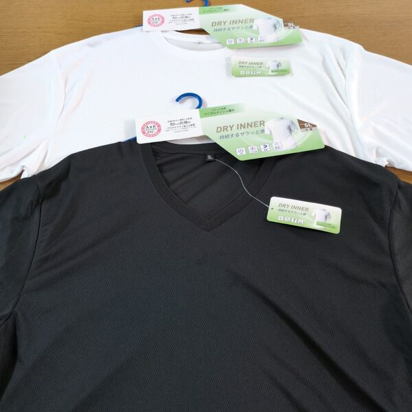 W☆新品☆DRY INNER☆半袖インナーTシャツ☆サイズ5L☆2点セット☆ブラック・ホワイト☆男性用☆No.2712