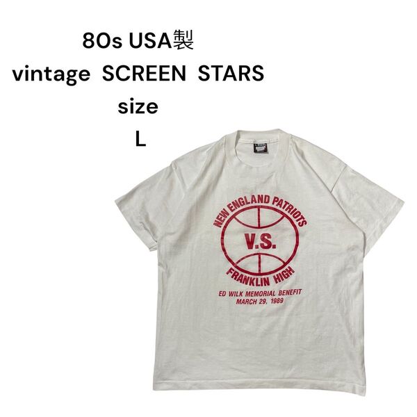80s USA製 SCREEN STARS ヴィンテージTシャツ Lホワイトシングルステッチ