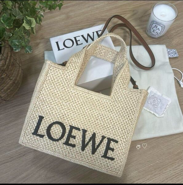 LOEWEロエベ フォントトートスモール ラフィア カゴバッグ斜めがけポシェット