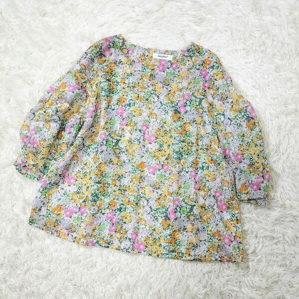 【極美品】Golden Bear 五分袖 花柄 ギャザー袖 ワイドブラウス L