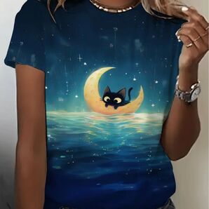 猫柄 半袖Tシャツ 月の舟と黒猫ちゃん