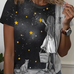 ゆったり 猫柄 半袖Tシャツ