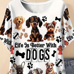 ゆったり わんこがいっぱい 犬柄半袖Tシャツ