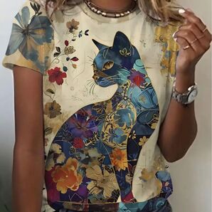 和風猫柄 半袖Tシャツ