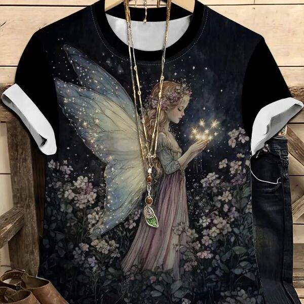 妖精柄 花の妖精半袖Tシャツ ファンタジー