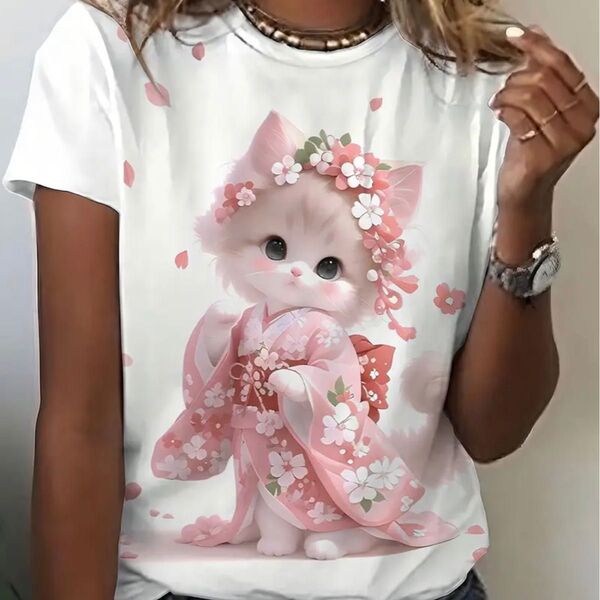 着物を着た子猫ちゃん♪半袖Tシャツ