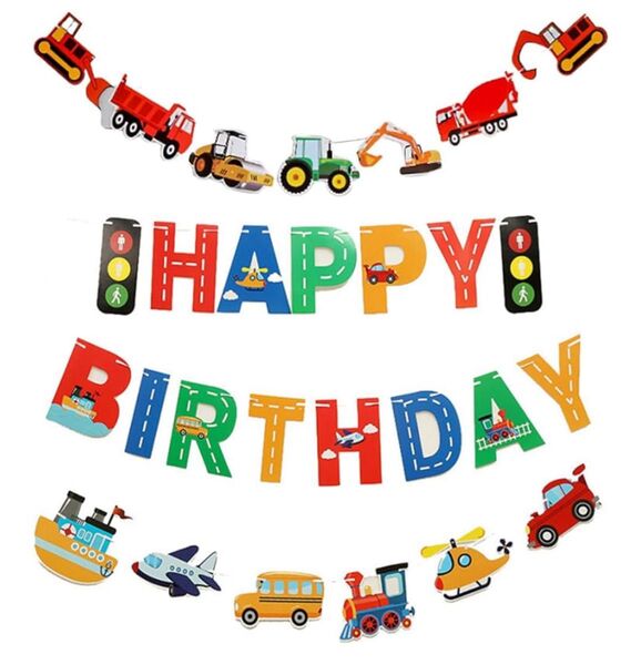 誕生日 飾り付け 車 乗り物 Happy Birthday ガーランド バースデー 飾り バナー セット 乗り物