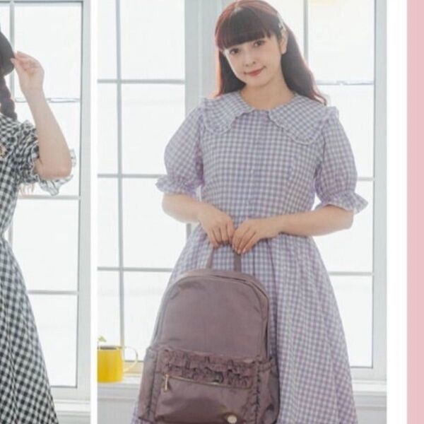 mpetit しまみさ 4L 青木美沙子 ギンガム チェック ワンピース パープル