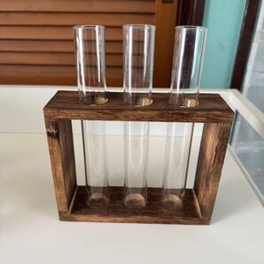 試験管 3個セット 木製スタンド付き 一輪挿し 花瓶 インテリア フラワーベース