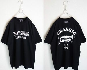 BEAT SWING Let's Jazz プリントTシャツ 黒 M☆CLASSIC コルネット