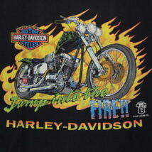 80s Harley Davidson Tシャツ ブラック ハーレーダビッドソン Jump Into The Fire ロゴ ファイヤー モーターサイクル ヴィンテージ_画像3