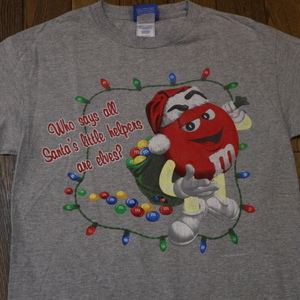 2005 M&M's エムアンドエムズ クリスマス Tシャツ M グレー ロゴ アメリカ チョコレート スナック 企業 キャラクター サンタクロース