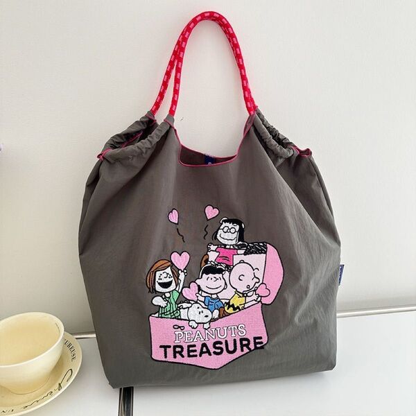 入荷 大人気 翌日発送 大容量 スヌーピ刺繍 エコバッグ ショルダーストラップなし