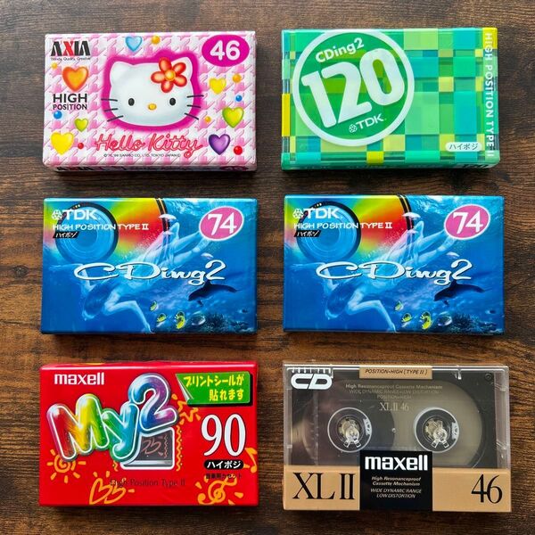 カセットテープ ハイポジション6点セット まとめ売り AXIA×1・ TDK×3・maxell×2 新品未開封 キティちゃんレア