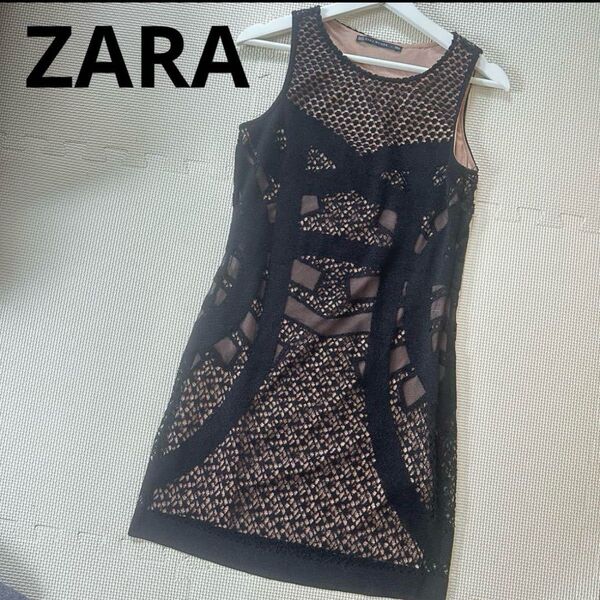 ZARA WOMAN レースノースリーブワンピース 黒 ブラック