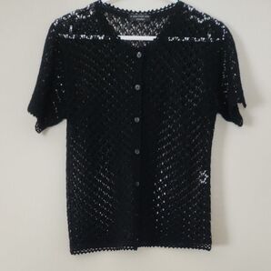 カーディガン 黒 半袖 ブラック サマーニット 透かし編み