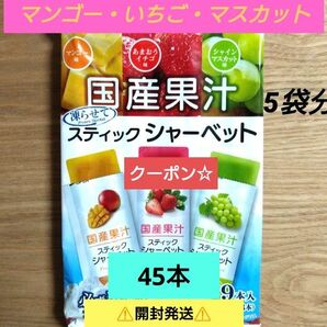 ☆国産果汁☆凍らせて食べるスティックシャーベット【5袋分・計45本】いちご・マスカット・マンゴー ★特価★おりがみ1枚