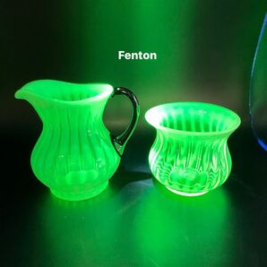 フェントン ウランガラス ディプレッショングラス クリーマー シュガーポット アンティーク Fenton 美品 水差し