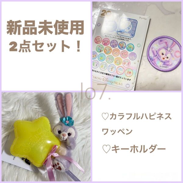 【新品未使用】ダッフィーフレンズ キーチェーン キーホルダー ぬいぐるみスティック ステラルー カラフルハピネス ワッペン