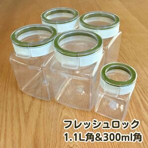タケヤ化学工業 フレッシュロック 角型 1.1L&300ml 5個セット 保存容器 ワンタッチ開閉 日本製