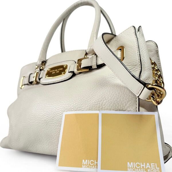 【美品】MICHAEL KORS マイケルコース 2way レザー 本革 トートバッグ ショルダーバッグ ゴールドチェーン A4