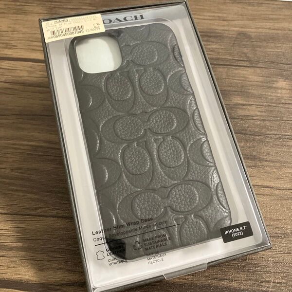 新品 未使用 coach iPhone14Plus 黒 レザー
