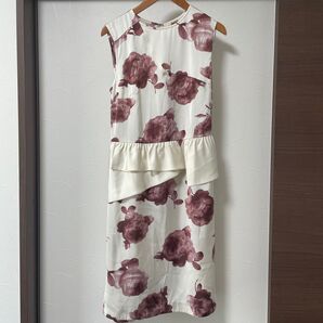 定価39,000円 花柄ノースリーブワンピース ホワイト Lサイズ 未使用品