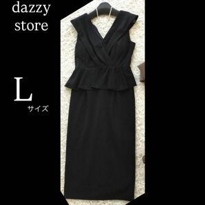 【デイジーストア】dazzystore ワンピース 黒 ドレス ペプラム ひざ丈