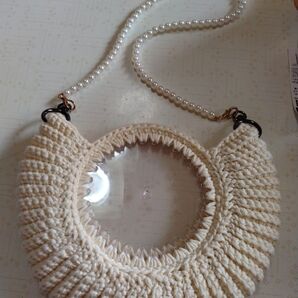 クリアバッグ パール持ち手 ハンドメイド かぎ編み