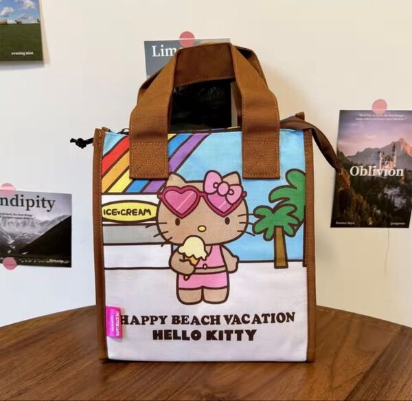 ハローキティ 三角マチ保冷バック ランチバッグ ランチトート 日焼けキティ
