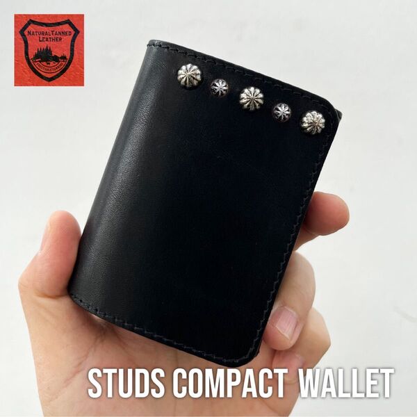 栃木レザー財布 コンパクト財布 ミニ財布 スタッズ財布 二つ折り財布 メンズ財布 wallet 小さい財布 新品