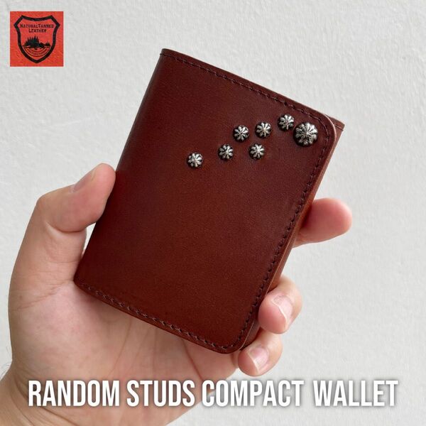 栃木レザー財布 コンパクト財布 ミニ財布 スタッズ財布 二つ折り財布 メンズ財布 wallet 小さい財布 新品 ダークブラウン