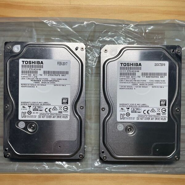 TOSHIBA 東芝 1TB SATA HDD DT01ACA100 2個セット 中古ハードディスク ゼロフィル済み