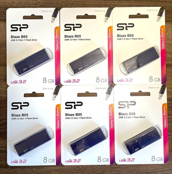 USBメモリー8GB シリコンパワーUSB3.0 スライド式(紺)【6個セット】