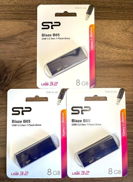 USBメモリー8GB シリコンパワーUSB3.0 スライド式(紺)【3個セット】
